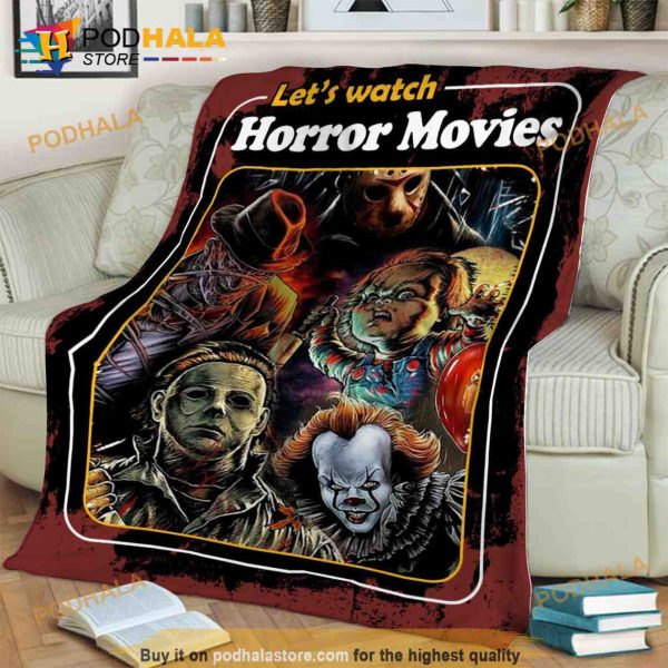 Halloween Let’s Watch Scary Movie Blanket, Serial Killers Fleece Blanket, Quilt
