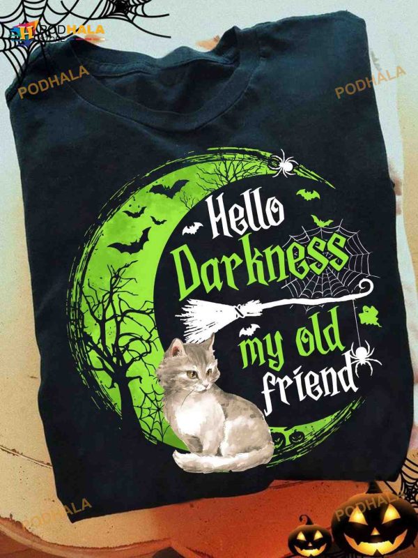 Halloween Night Hello Darkness My Old Friend Cat Moon Shirt