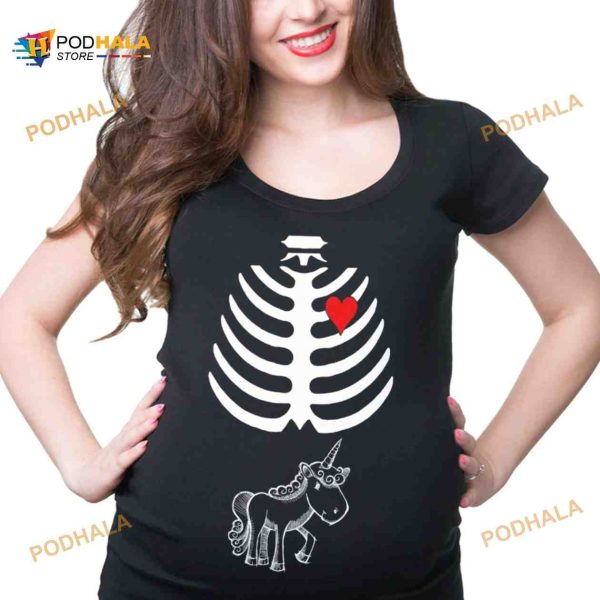 Halloween Party Costume Funny Skeleton Unicorn Pregnancy Tee Shirt Shirt