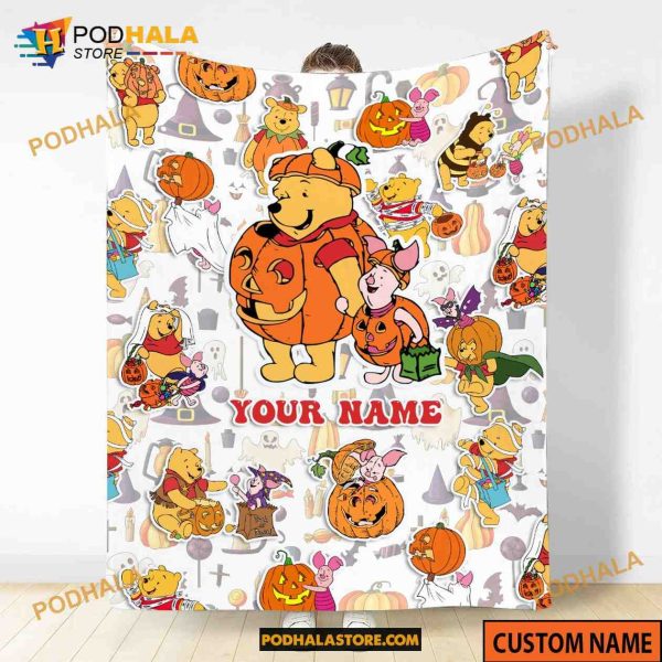 Halloween Pooh And Friends Blanket, Custom Name Halloween Pooh Blanket