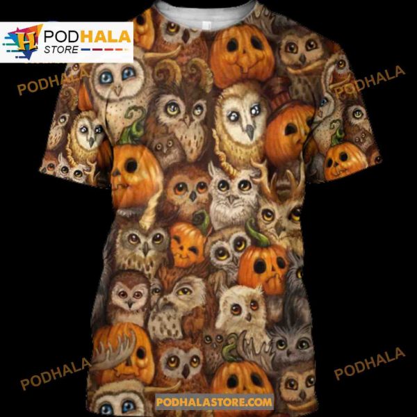 Halloween Pumpkin and Owl Women Men AOP Shirt 3D Hoodie Sweatshirt