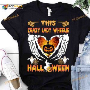 Halloween Pumpkin Bone Hand This Crazy Lady Wheelie Halloween Shirt