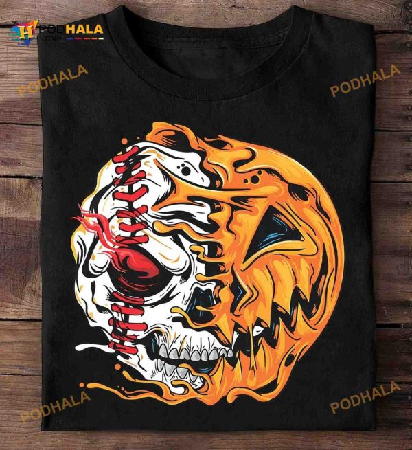 Halloween Pumpkin Skull Zombie Pumpkin Baseball Skull Shirt