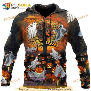 Halloween Scary Boo and Scary Pumpkin Moon Red 3D Hoodie
