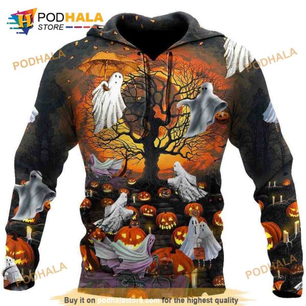 Halloween Scary Boo and Scary Pumpkin Moon Red 3D Hoodie
