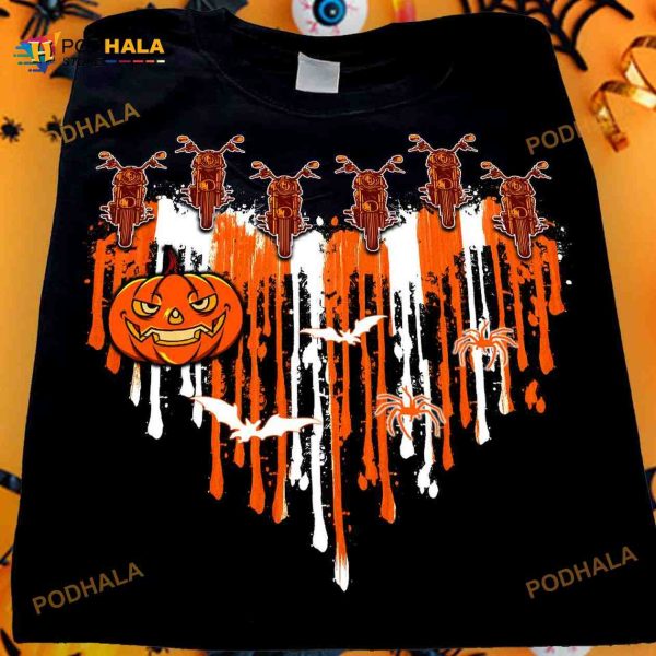 Halloween Scary Pumpkin Halloween Gift For Biker Love Riding Motorcycle Shirt