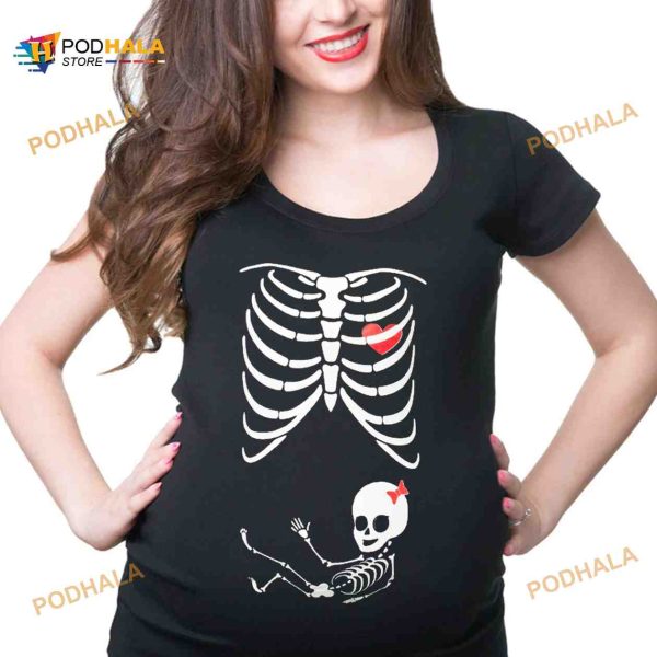 Halloween Skeleton Baby Girl Maternity Bow Halloween Costume Shirt