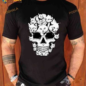Halloween Skull Cat Funny Cat Lover Costume Halloween Shirt