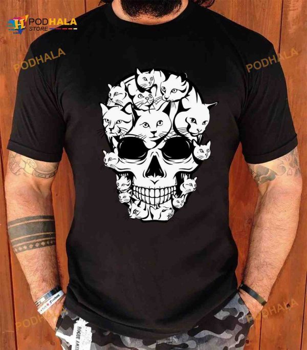 Halloween Skull Cat Funny Cat Lover Costume Halloween Shirt