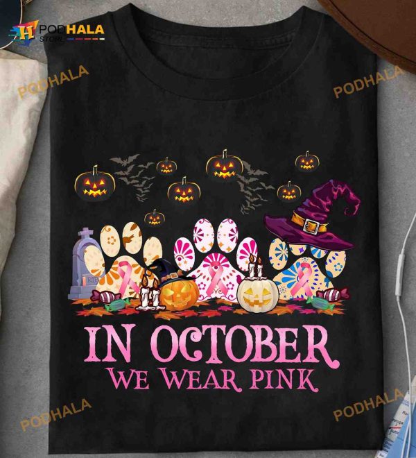 Halloween Spooky Graves Breast Cancer Awareness In October We Wear Pink Shirt