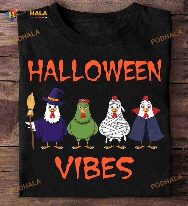 Halloween Vibes Halloween Spooky Vibes Halloween Chicken Costume Shirt