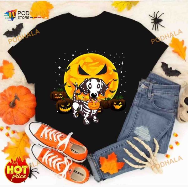 Halloween Weiner Skull Costume Halloween Pumpkin Dachshund Dog Lover Shirt