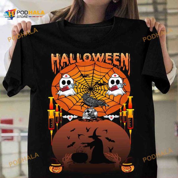 Halloween Witch Nursing Ghost Halloween Costume Witch And Evil Skull Shirt