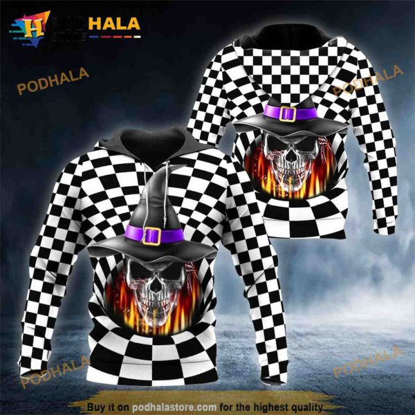 Halloween Witches Silver Skull 3D Hoodie