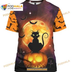 Halloween With Black Cat And Bat Women Men Aop Shirt 3d Hoodie Sweatshirt 3