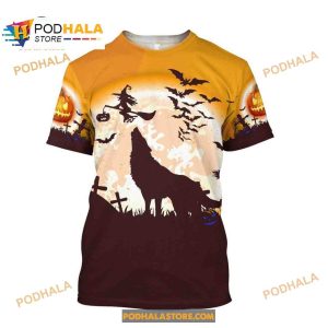 Halloween Wolf With Witch Fly Women Men Aop Shirt 3d Hoodie Sweatshirt 3