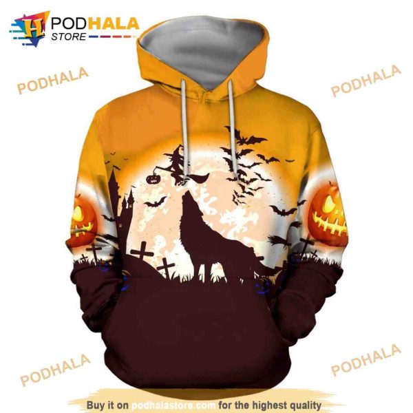Halloween Wolf and Witch 3D Hoodie