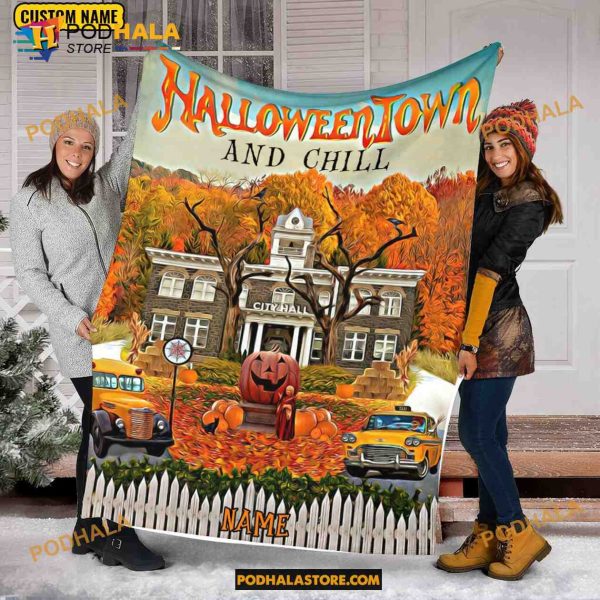 Halloweentown And Chill Halloween Blanket, Custom Name Halloween Quilt, Blanket