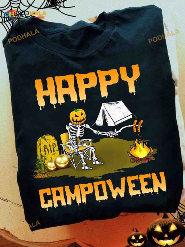 Happy Campoween Halloween Gift For Camper Skull Go Camping Shirt