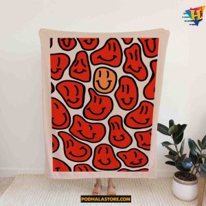Happy Face Positivity Retro Smiley Face Fleece Blanket, Quilt, Christmas Gifts