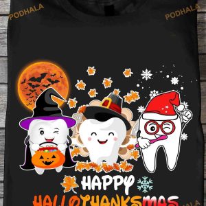 Happy Hallothankmas Brush Your Teeth Destist Halloween Costume Shirt