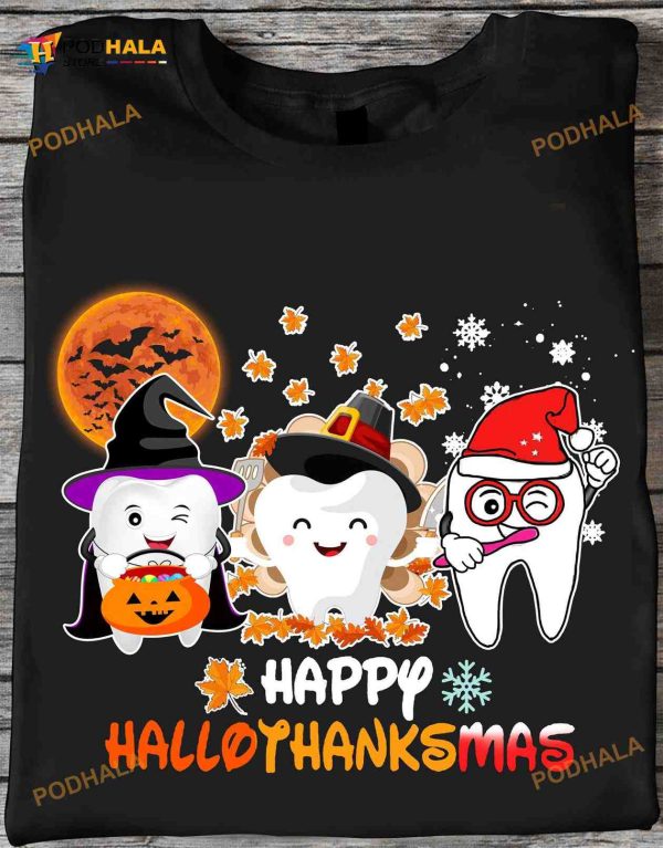 Happy Hallothankmas Brush Your Teeth Destist Halloween Costume Shirt