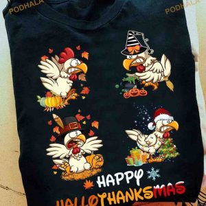 Happy Hallothanksmas Christmas Day Gift Halloween Chicken Costume Shirt