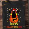 Happy Hallothanksmas Devil Black Cat Halloween Pumpkin Gift For The Holidays Shirt