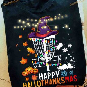 Happy Hallothanksmas Disc Golf The Sport Halloween Witch Hat Shirt