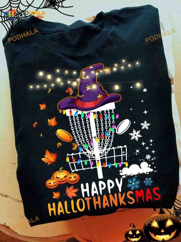 Happy Hallothanksmas Disc Golf The Sport Halloween Witch Hat Shirt