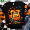 Happy Hallothanksmas School Bus Driver Halloween Pumpkin Scary Zombie Hand Shirt