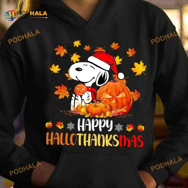 Happy Hallothanksmas Snoopy And Halloween Pumpkin Halloween Gift Shirt