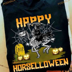 Happy Horselloween Devil Riding Horse Skull Gift For Halloween Shirt