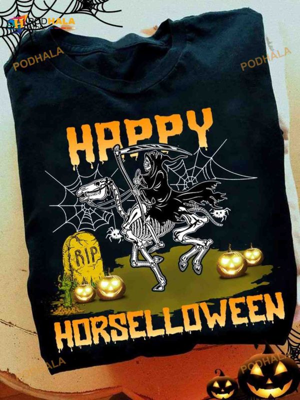 Happy Horselloween Devil Riding Horse Skull Gift For Halloween Shirt