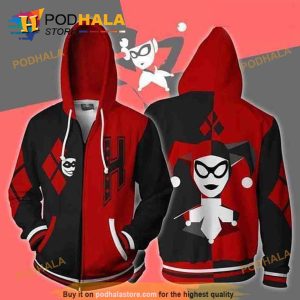 Harley Quinn Black And Red Cosplay 3D Hoodie