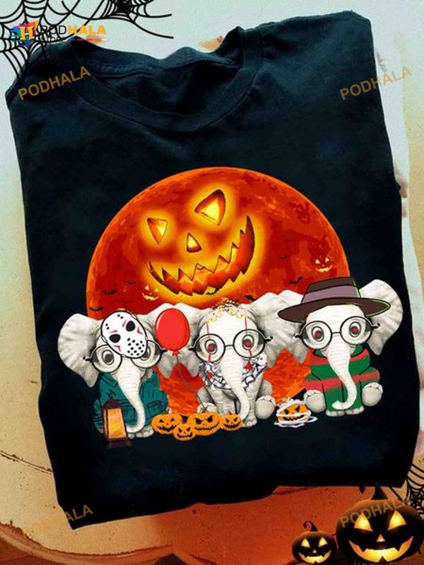 Haunted Moon Elephant Horror Movies Halloween Shirt