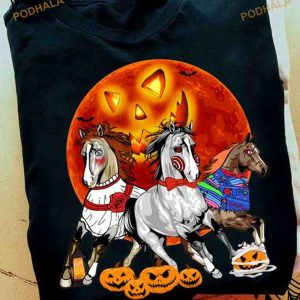 Haunted Red Moon Horses Pumpkins Horror Movies Halloween Shirt
