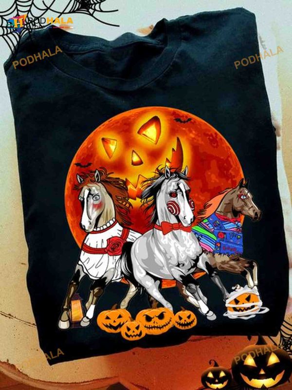 Haunted Red Moon Horses Pumpkins Horror Movies Halloween Shirt