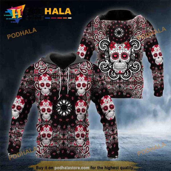 Head Pattern Color Red Skull 3D Hoodie, Christmas Gifts