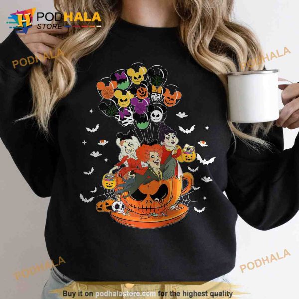 Hocus Pocus Halloween Teacup Mickey Scare Balloon Shirt, Disney Sanderson Sisters Tee