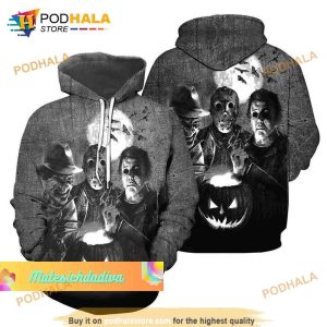 Horror Characters Halloween Hoodie 3D, Michael Myers, Freddy Krueger, Jason Voorhees