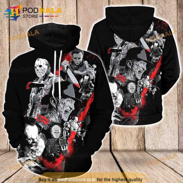 Horror Movie Character Halloween 3D Hoodie All Over Printed, Michael Jason Freddy
