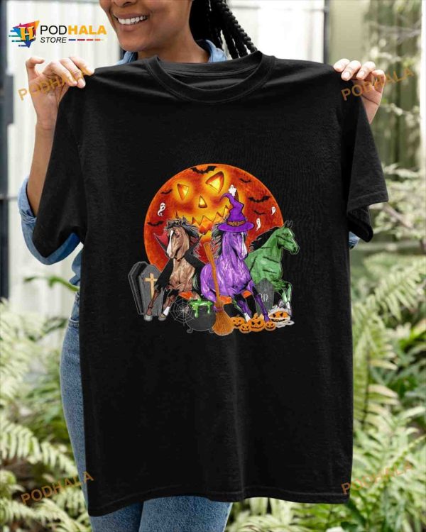 Horse Witch Haunted Red Moon Halloween Shirt