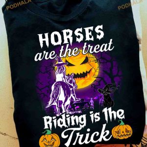 Horses Are The Treat Riding Is The Trick Haunted Moon Halloween Shirt