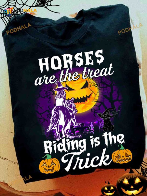 Horses Are The Treat Riding Is The Trick Haunted Moon Halloween Shirt