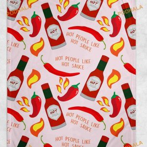 Hot People Like Hot Sauce Printed Flour Sack Fleece Blanket, Christmas Gifts