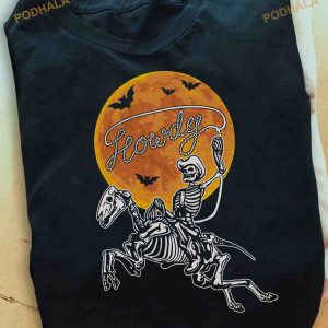 Howdy Skeleton Horse Big Moon Halloween Shirt, Halloween Gift Ideas