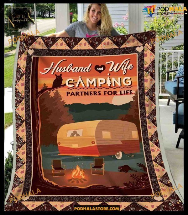 Husband And Wife Camping Partner For Life Fleece Blanket, Camping Quilt Gift