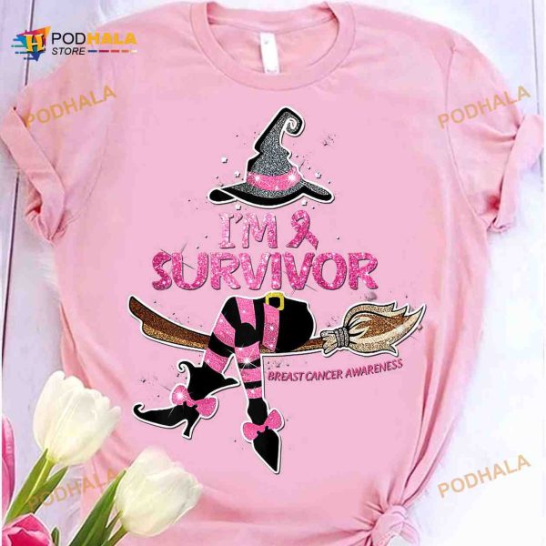 I’m Cancer Survivor Breast Cancer Awareness Halloween Witch Ribbon Shirt