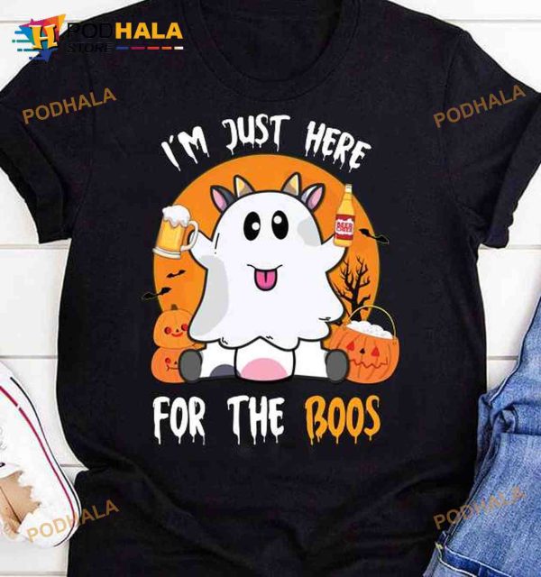 I’m Just Here For The Boos Halloween White Ghost Costume Boo And Beer Shirt